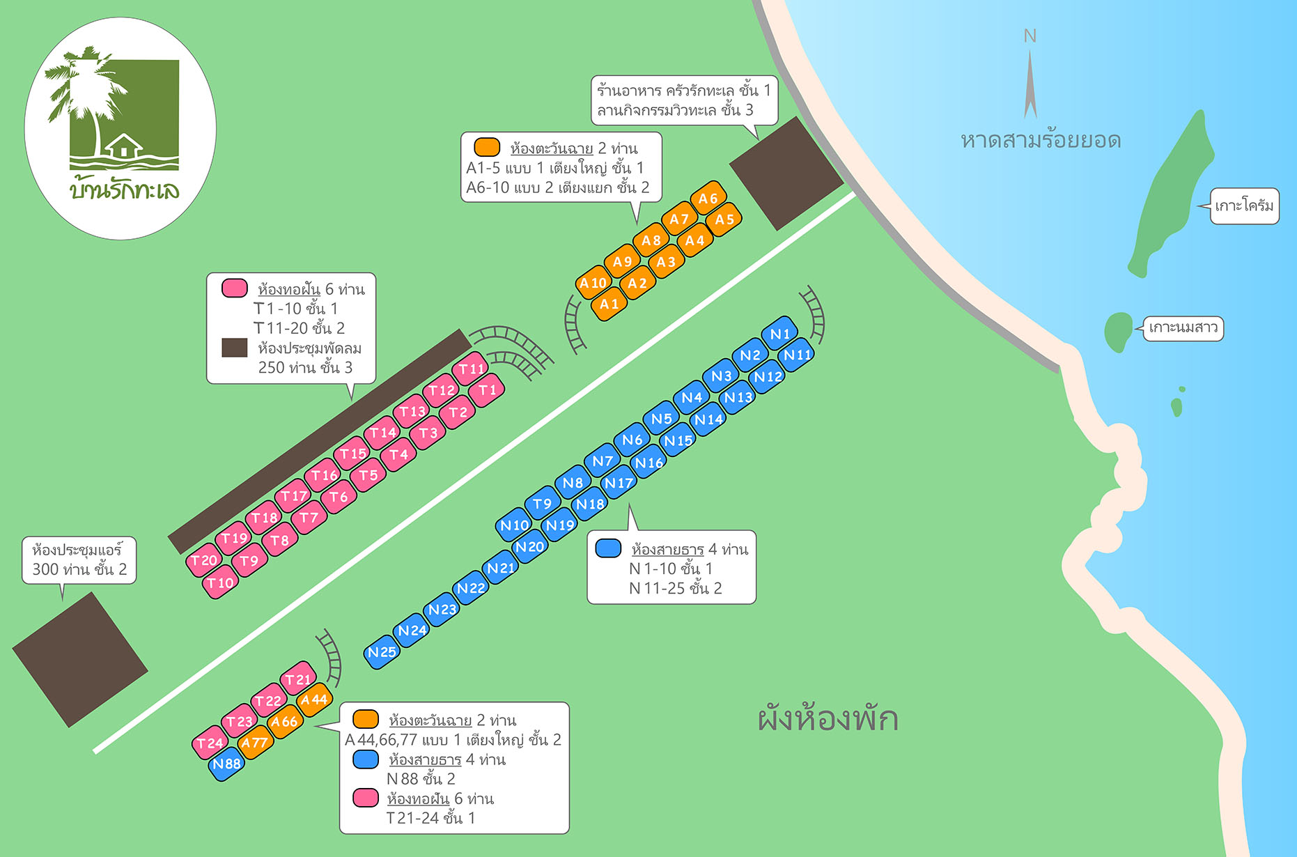 ผังห้องพัก ที่พักปราณบุรี บ้านรักทะเล